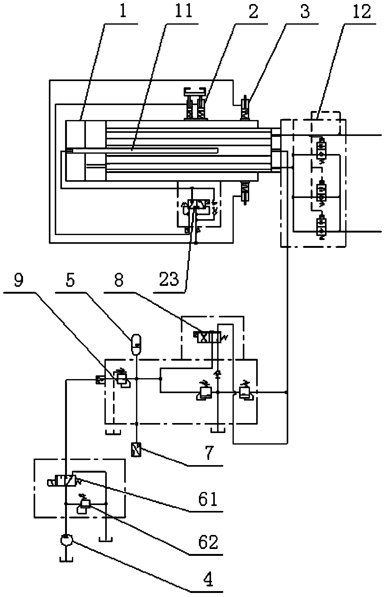 Hydraulic system and control method of single-cylinder pin type telescopic arm and crane