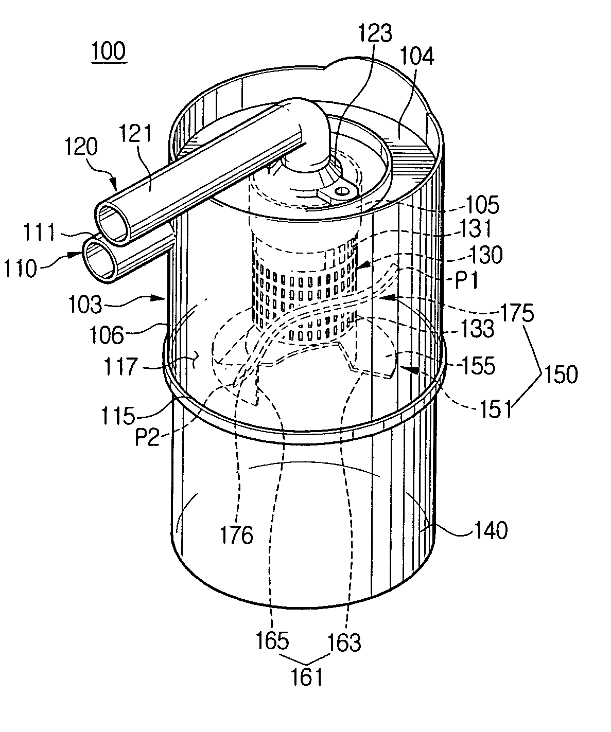 Grille for a cyclone vacuum