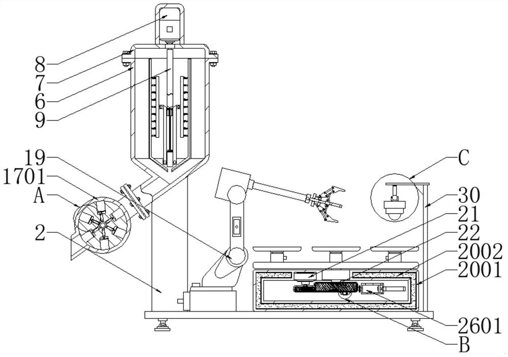 Automatic material taking and discharging mechanism of metal powder injection molding machine