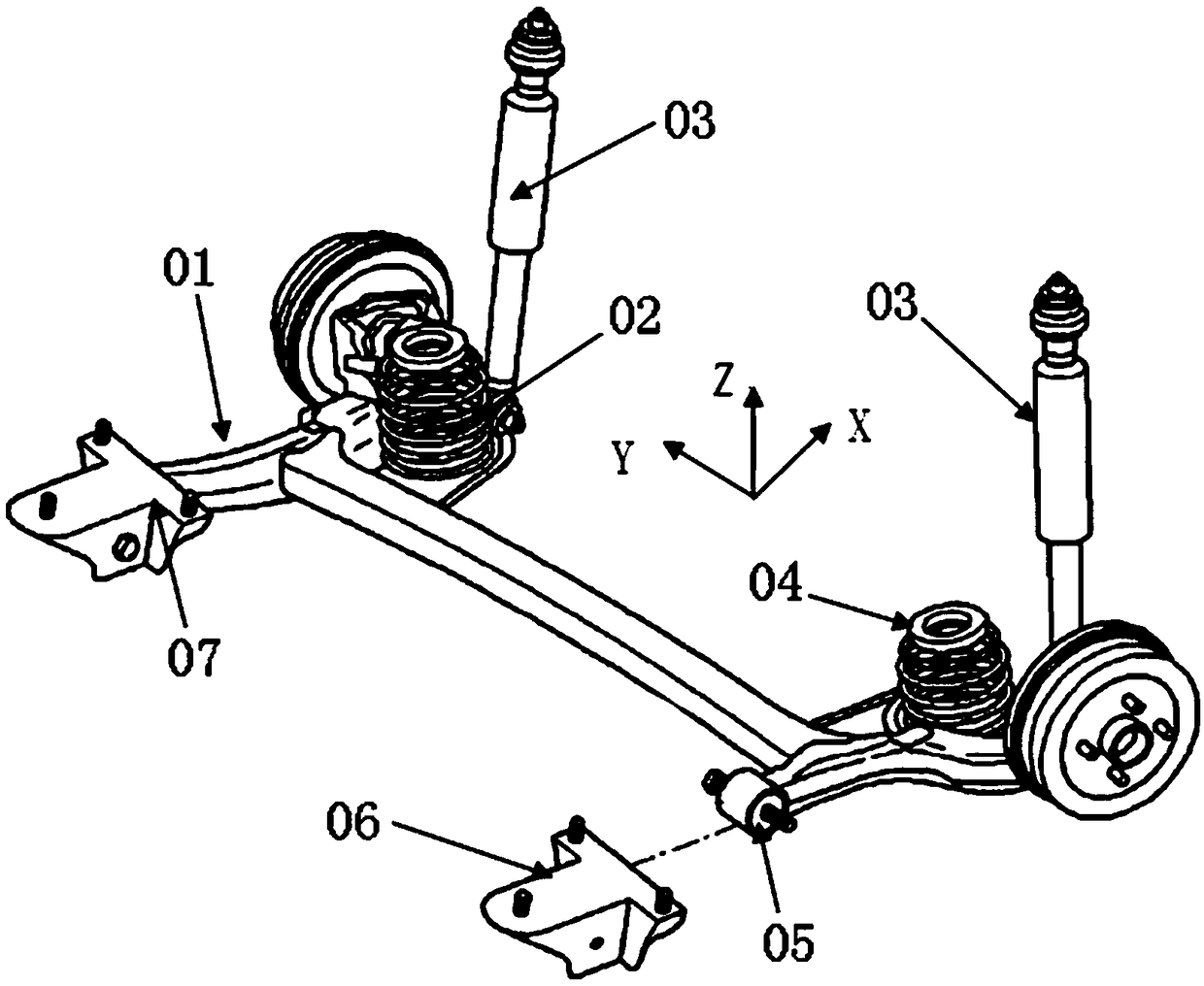 Composite spring, torsion beam and axle suspension assembly