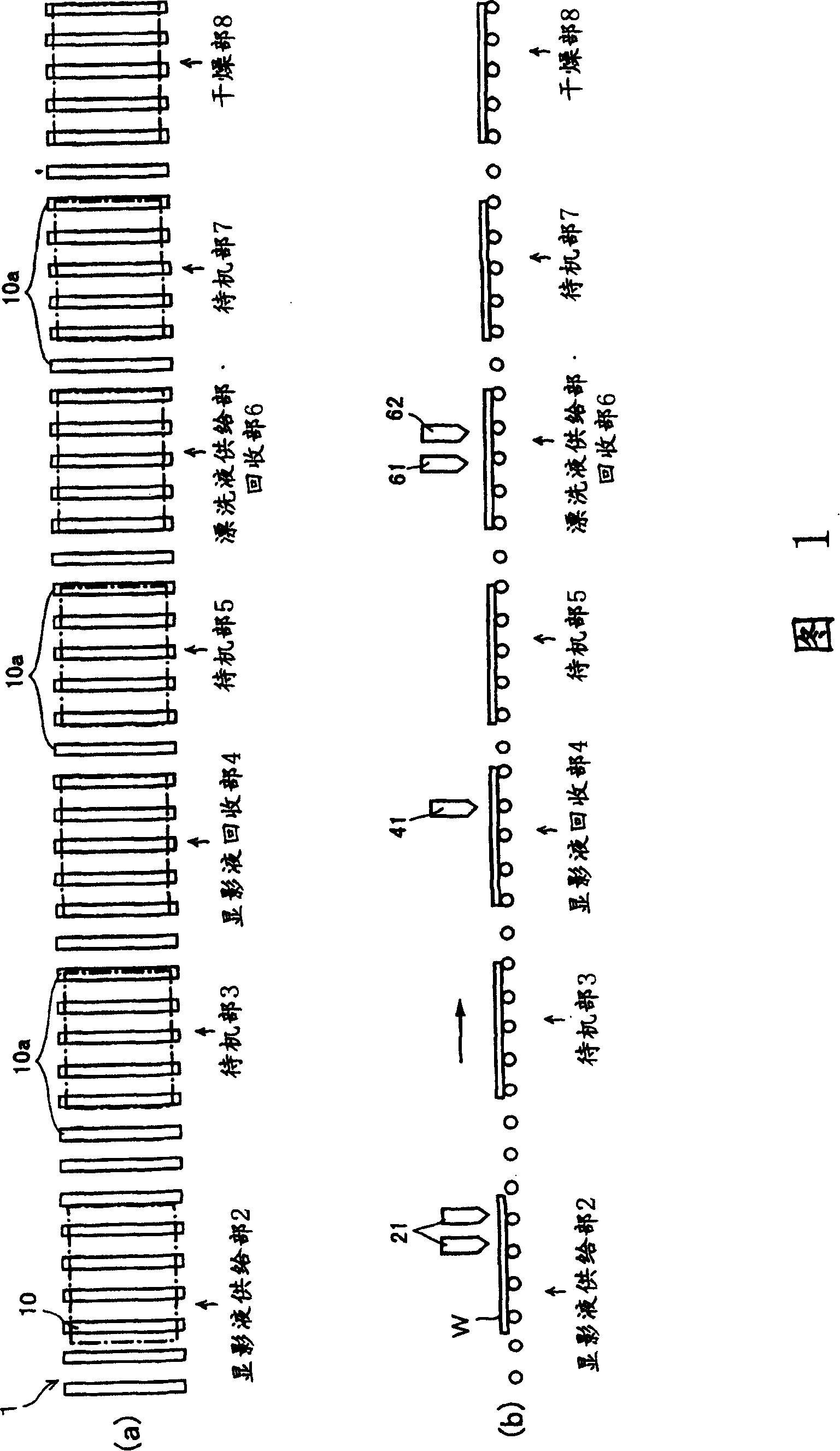 Single-line arrangement development processing apparatus