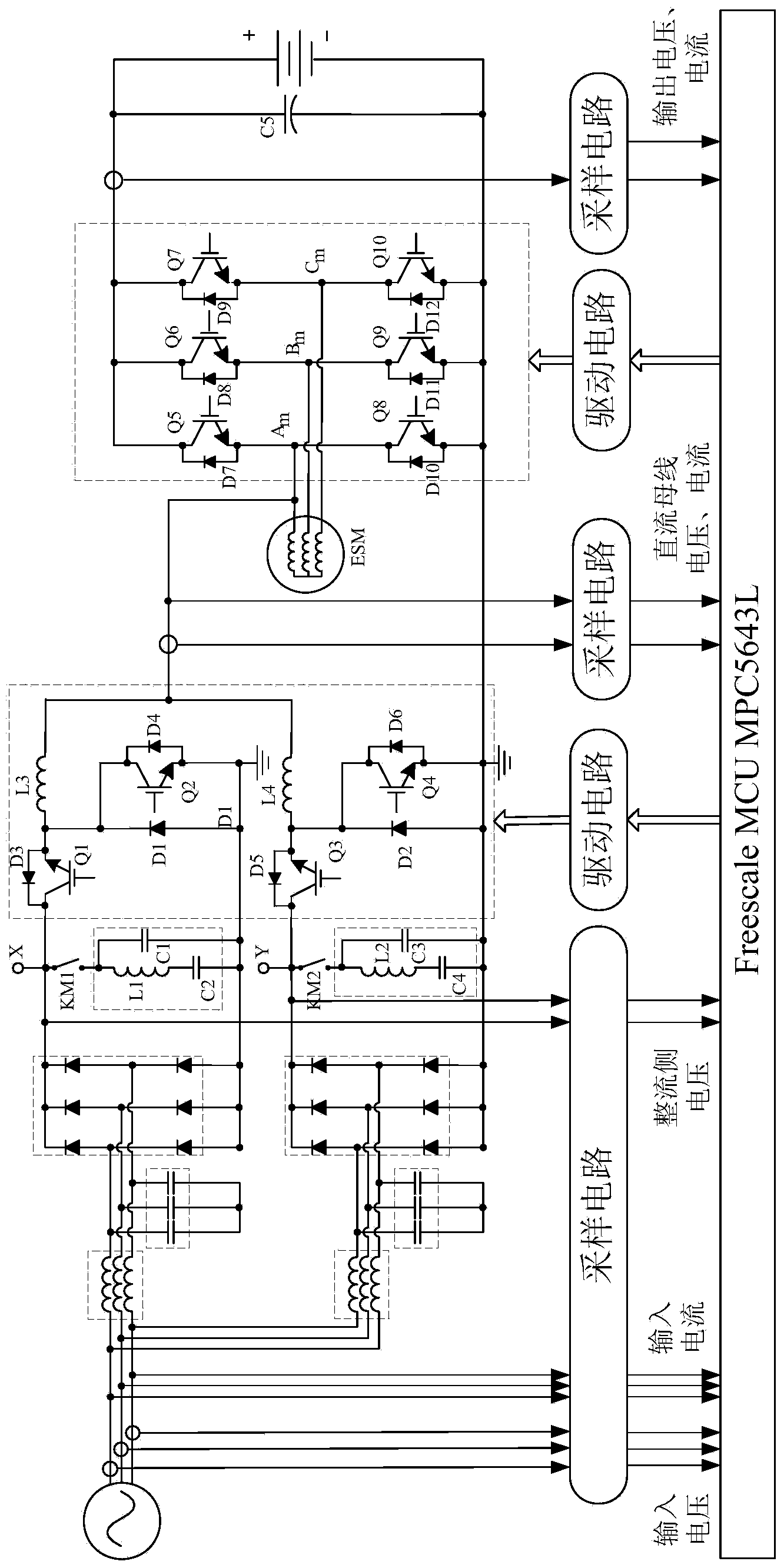 Electric automobile multi-function vehicle-mounted charging circuit