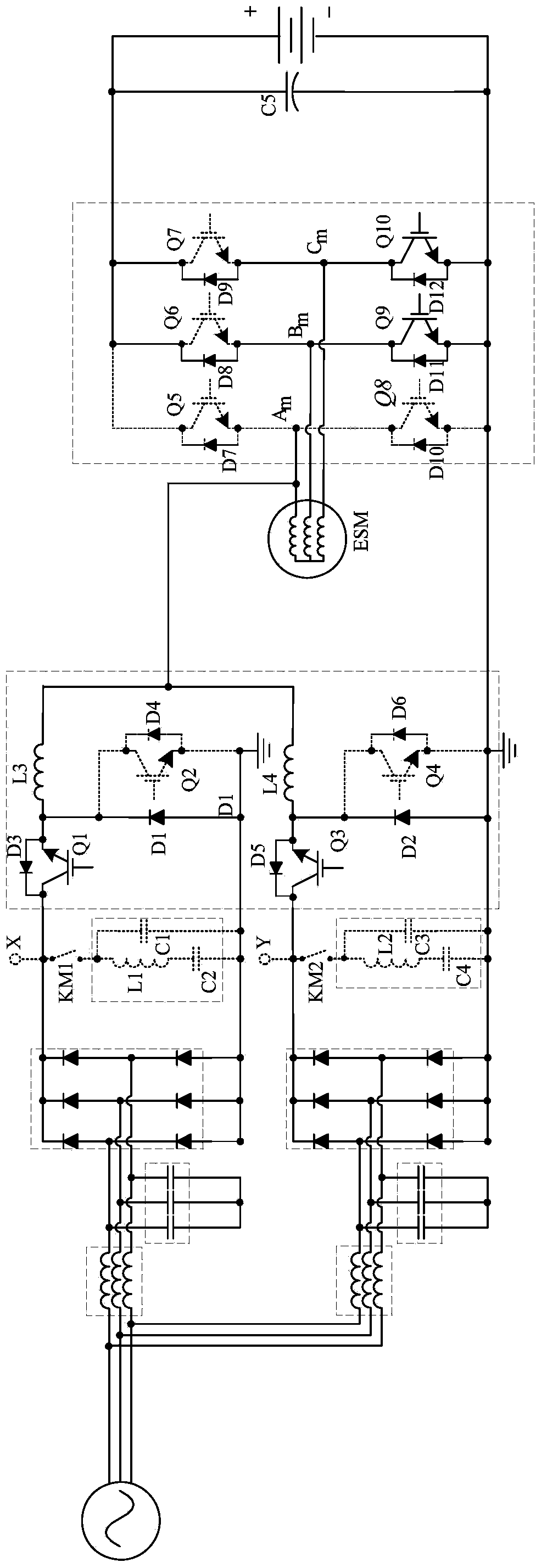 Electric automobile multi-function vehicle-mounted charging circuit