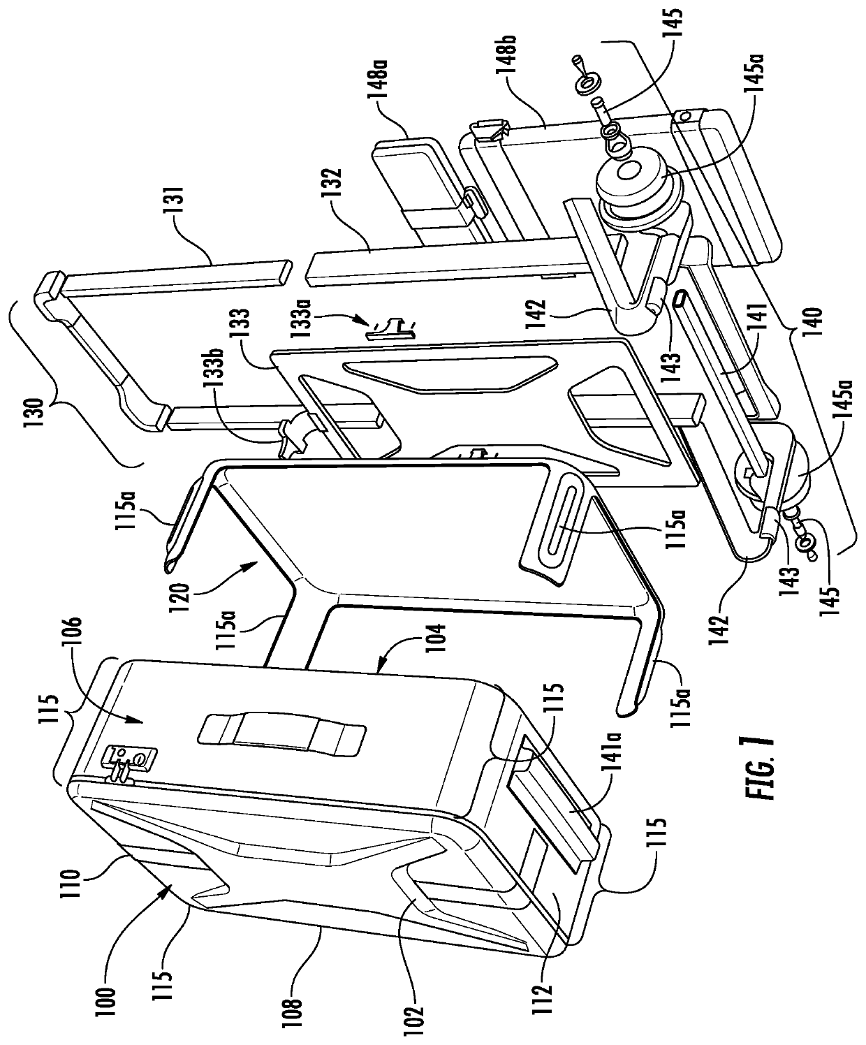 External frame luggage with fold-out computer case