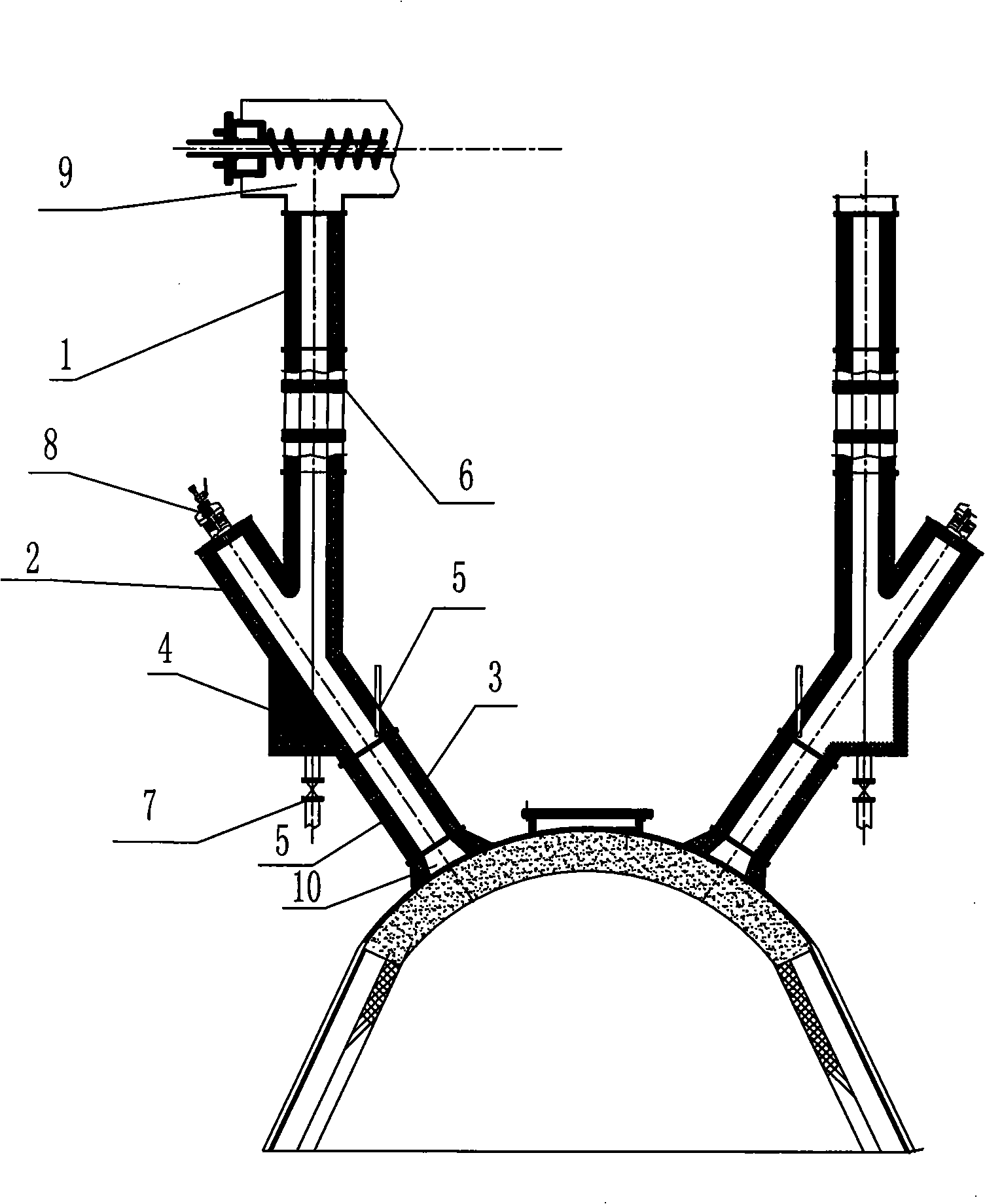 High-temperature burden guiding device between pre-reducing furnace and final-reducing furnace