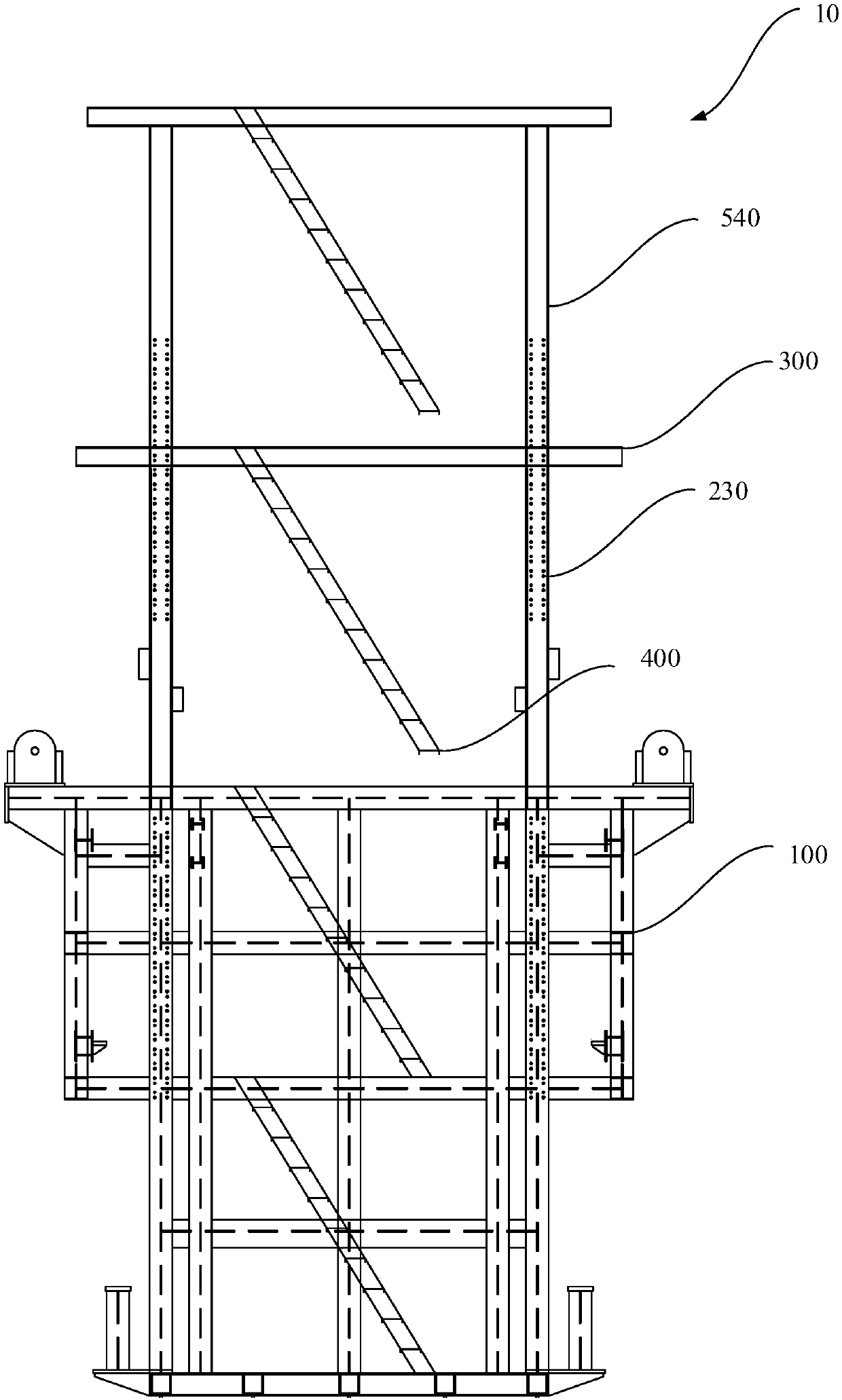 Rudder blade supporting frame and rudder blade mounting trolley