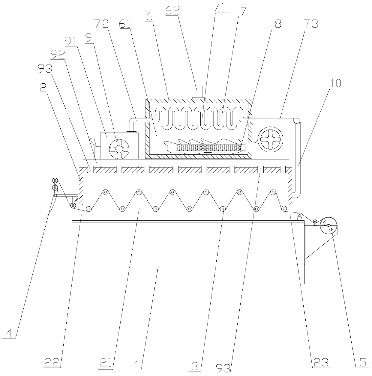 Direct combustion type hot air penetration internal circulation drying device for non-woven fabric production