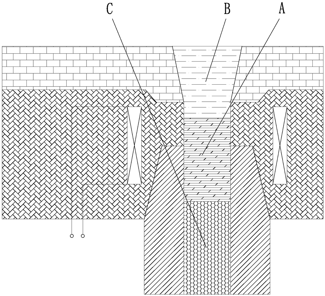 Combined type pocket block based on electromagnetic induction heating tapping technology