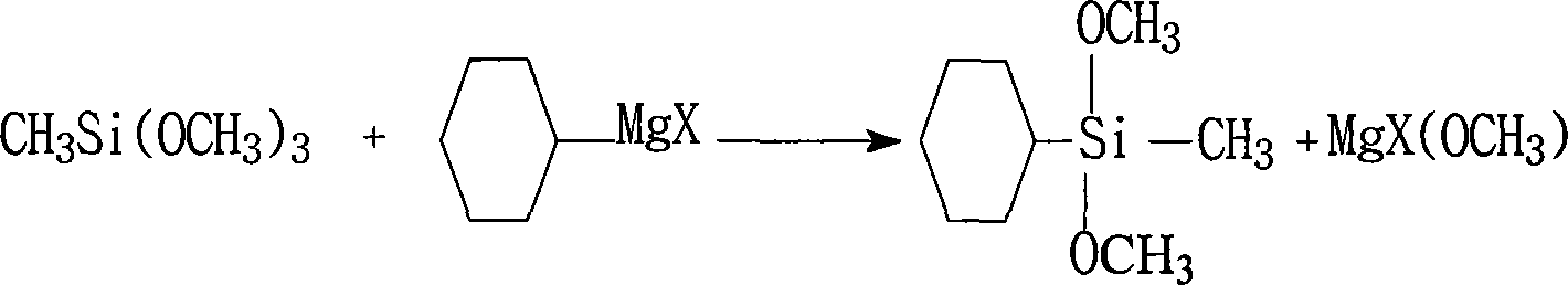 Alkyl cyclohexyl dialkoxy silane prepared by sodium condensation method