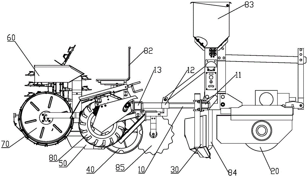 Triple row compound operation sweet potato transplanting machine adjustable in row spacing