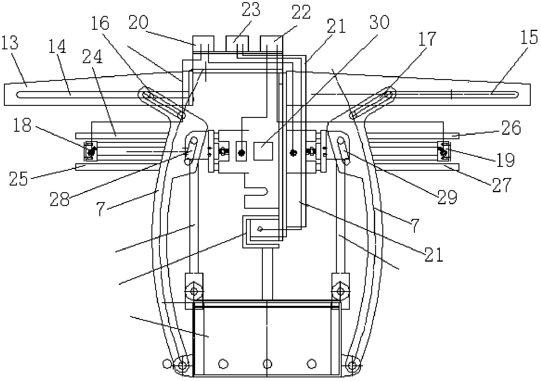 Transmission of manipulator for dredging slag from liquid zinc of zinc pot