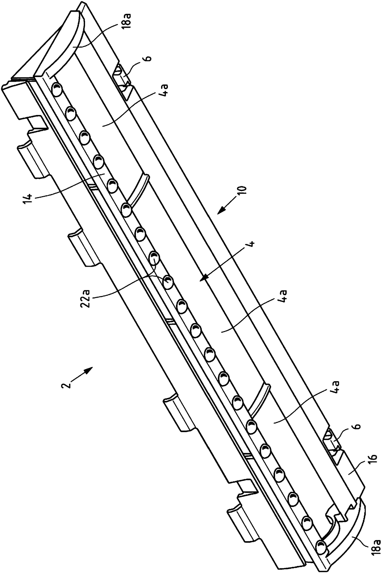 Chassis for nozzle with air guiding element