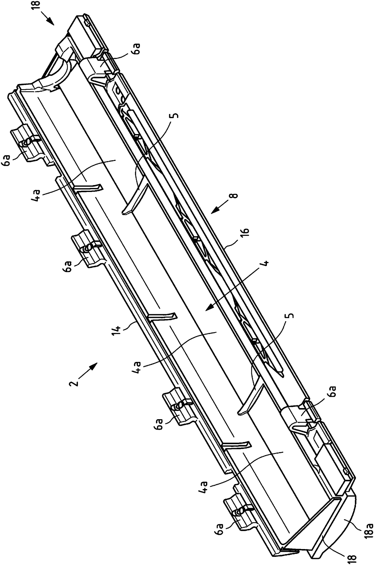 Chassis for nozzle with air guiding element