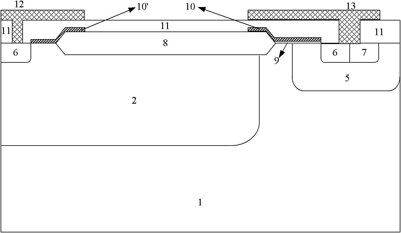 LDMOS (Laterally Diffused Metal Oxide Semiconductor) device with transverse composite buffer layer structure