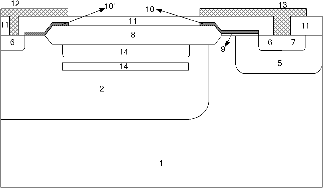 LDMOS (Laterally Diffused Metal Oxide Semiconductor) device with transverse composite buffer layer structure