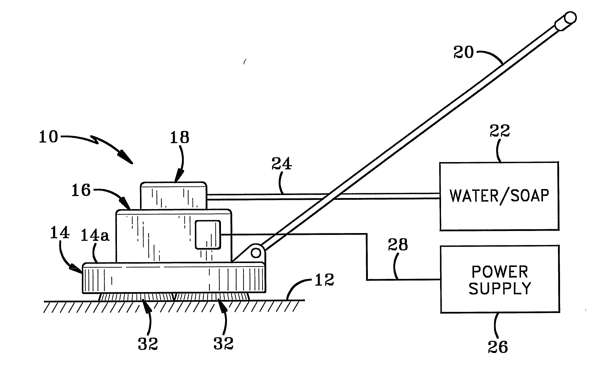 Liquid dispensing brush assembly for a floor scrubber