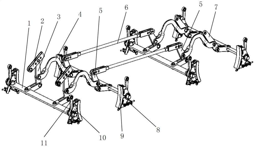 Three-axis welding self-guiding radial bogie foundation brake device