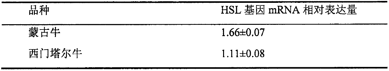 Method for detecting HSL gene expression in bovine muscle