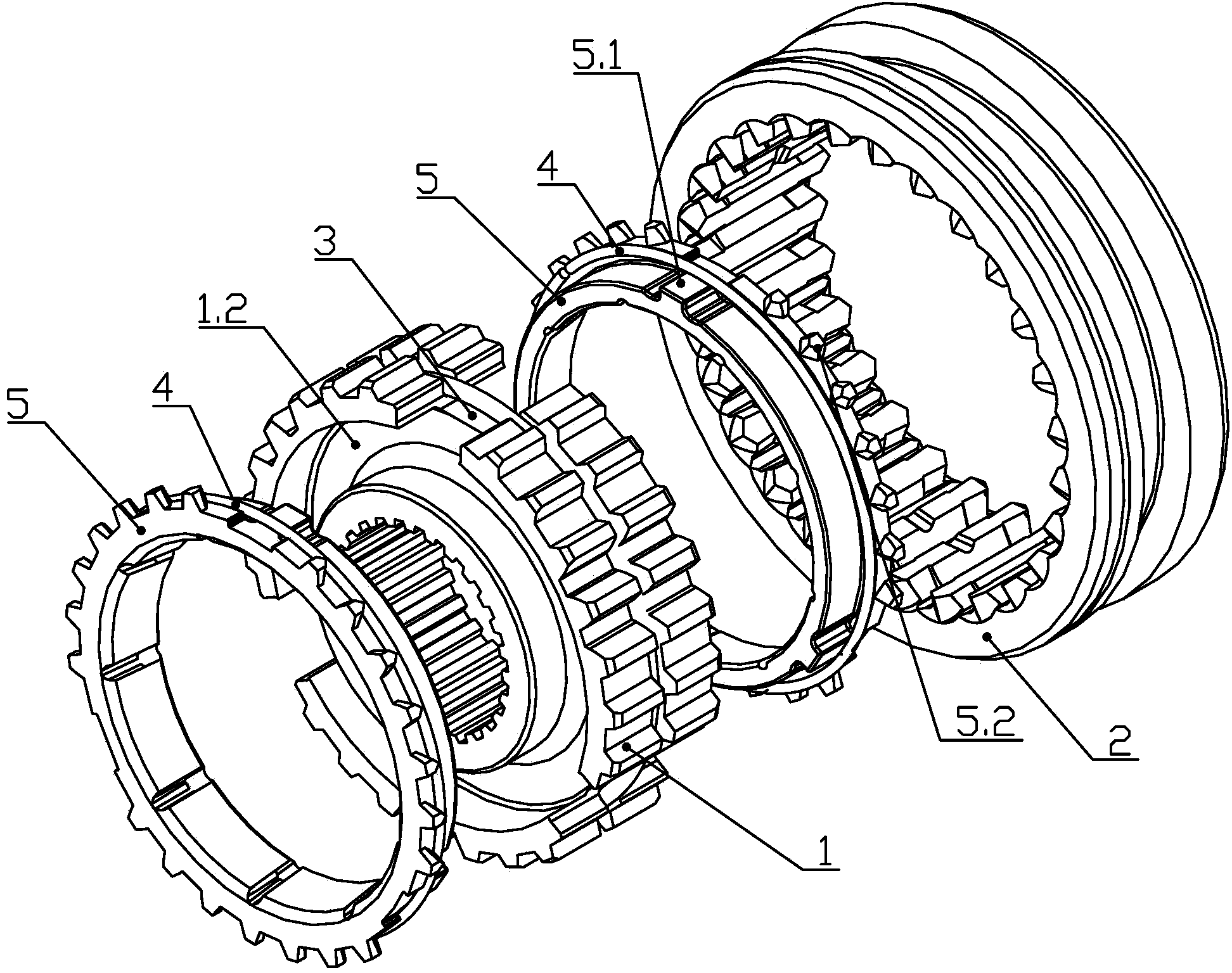 Double-circumference synchronizer with springs