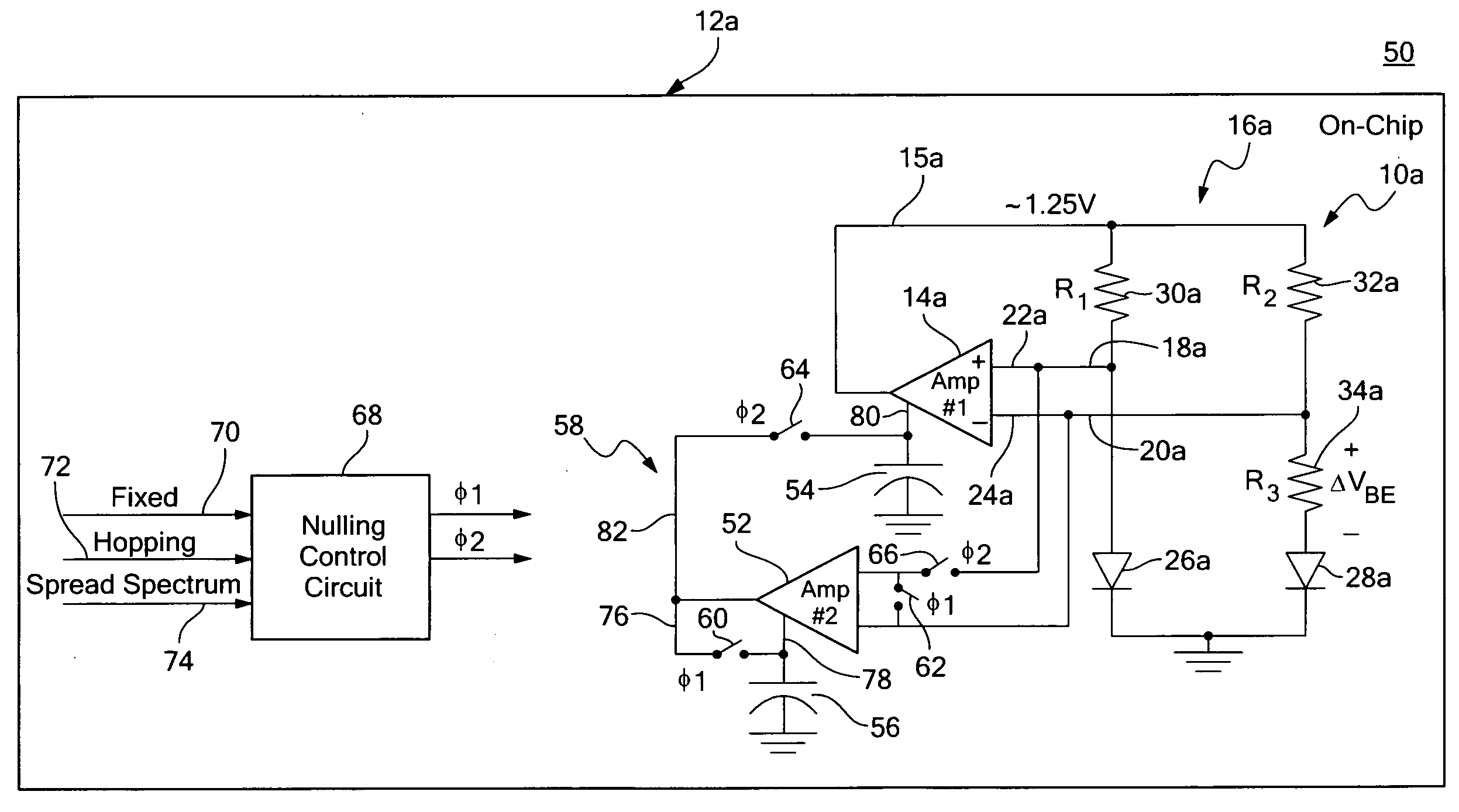 Auto-nulled bandgap reference system and strobed bandgap reference circuit