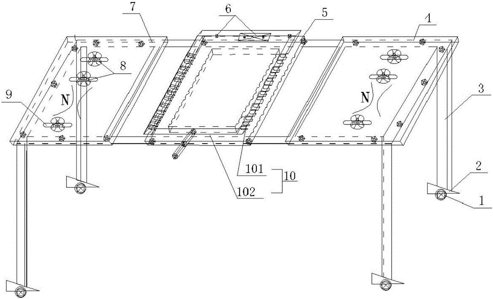 Special forming die frame for refrigeration evaporator capable of being folded in half on same plane