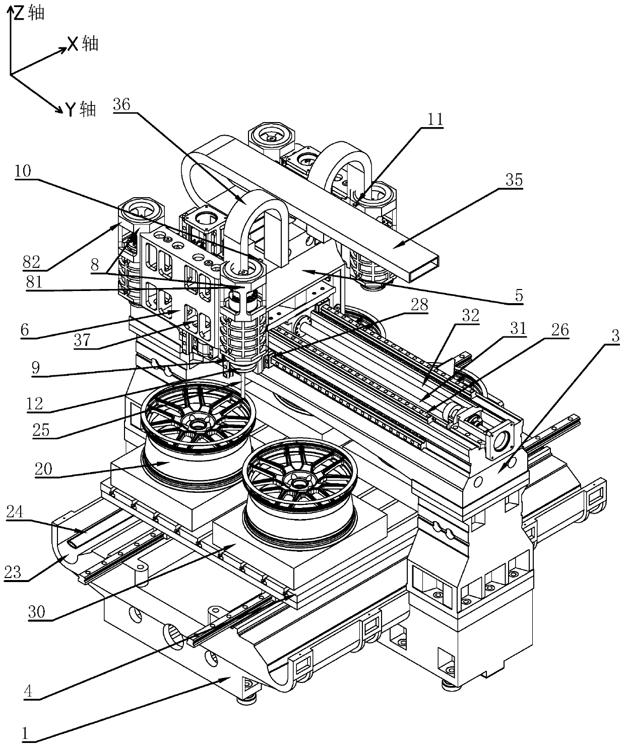 Double-spindle box structure with four-spindle machining center