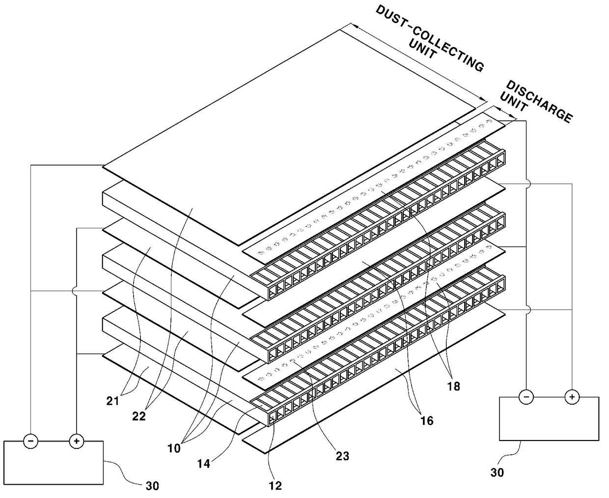 Electrical dust-collecting filter