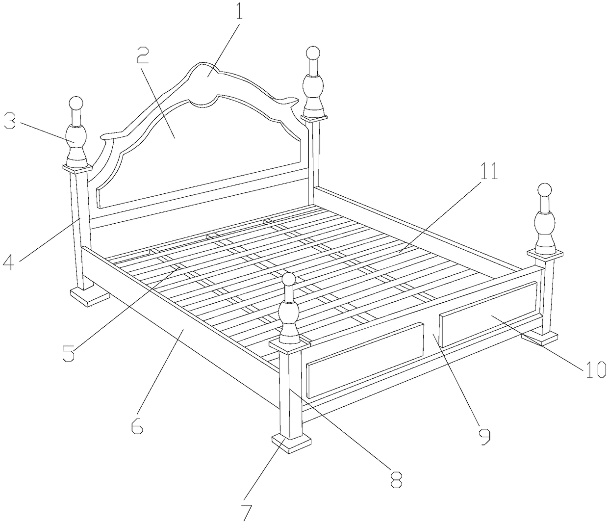 Carved solid wood bed