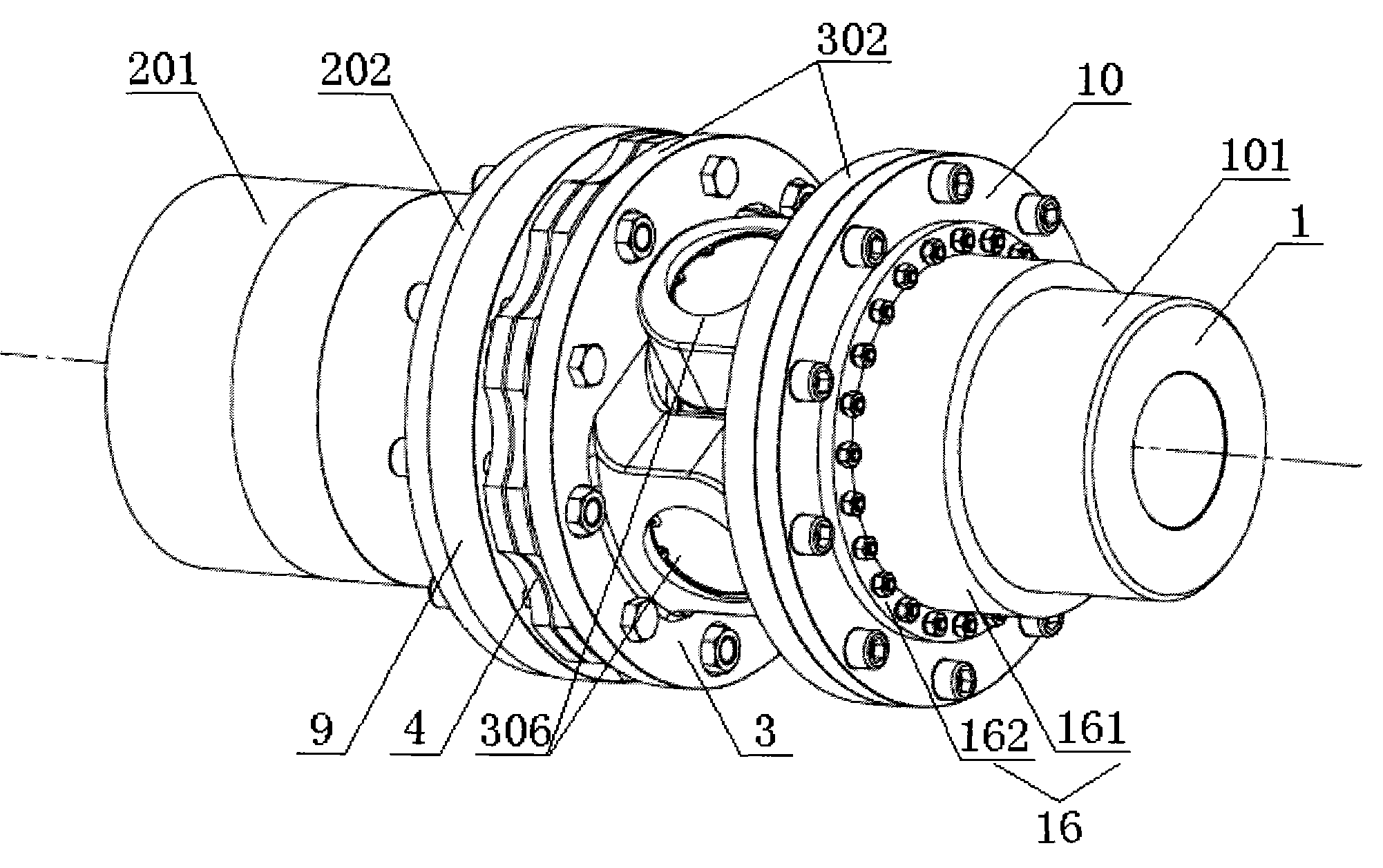 Drum-gear angular flexible coupling