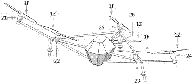 Six-rotor-wing agricultural plant protection unmanned aerial vehicle with propellers distributed in cambered mode