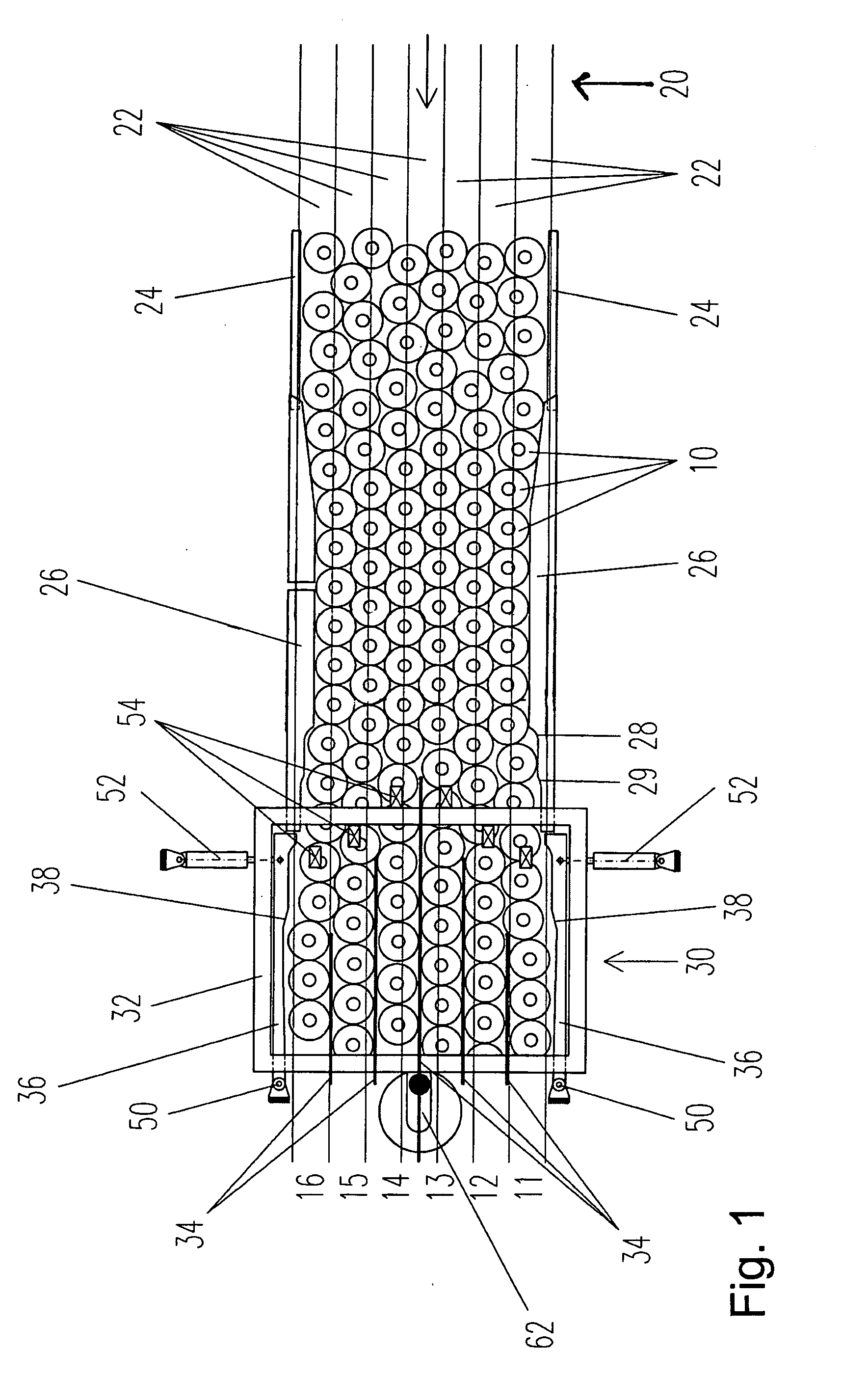 Apparatus for the Distribution of a Random Stream of Cylindrical Items, for Example Drinks Bottles, into Several Lanes