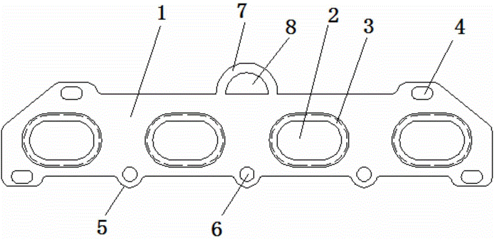 Sealed exhaust gasket with semicircular tappet hole