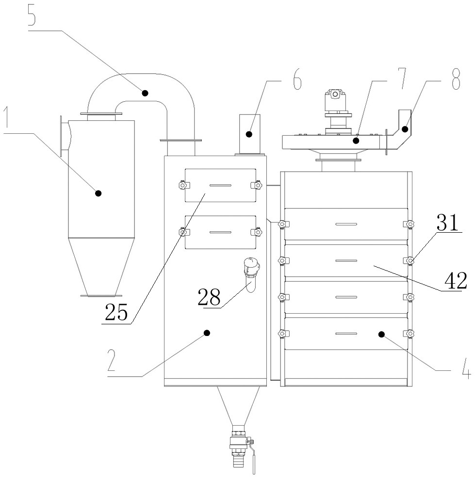 Cyclone spraying activated carbon adsorption composite dust remover for pavement maintenance truck