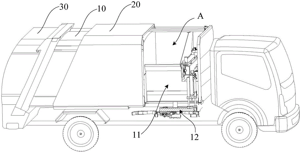 Garbage truck carriage with slide cover door and side-mounted garbage truck