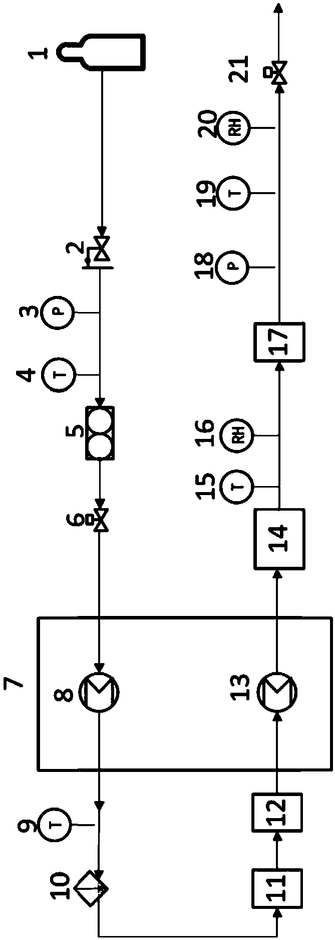 High-flow-rate low-temperature gas temperature-humidity control device