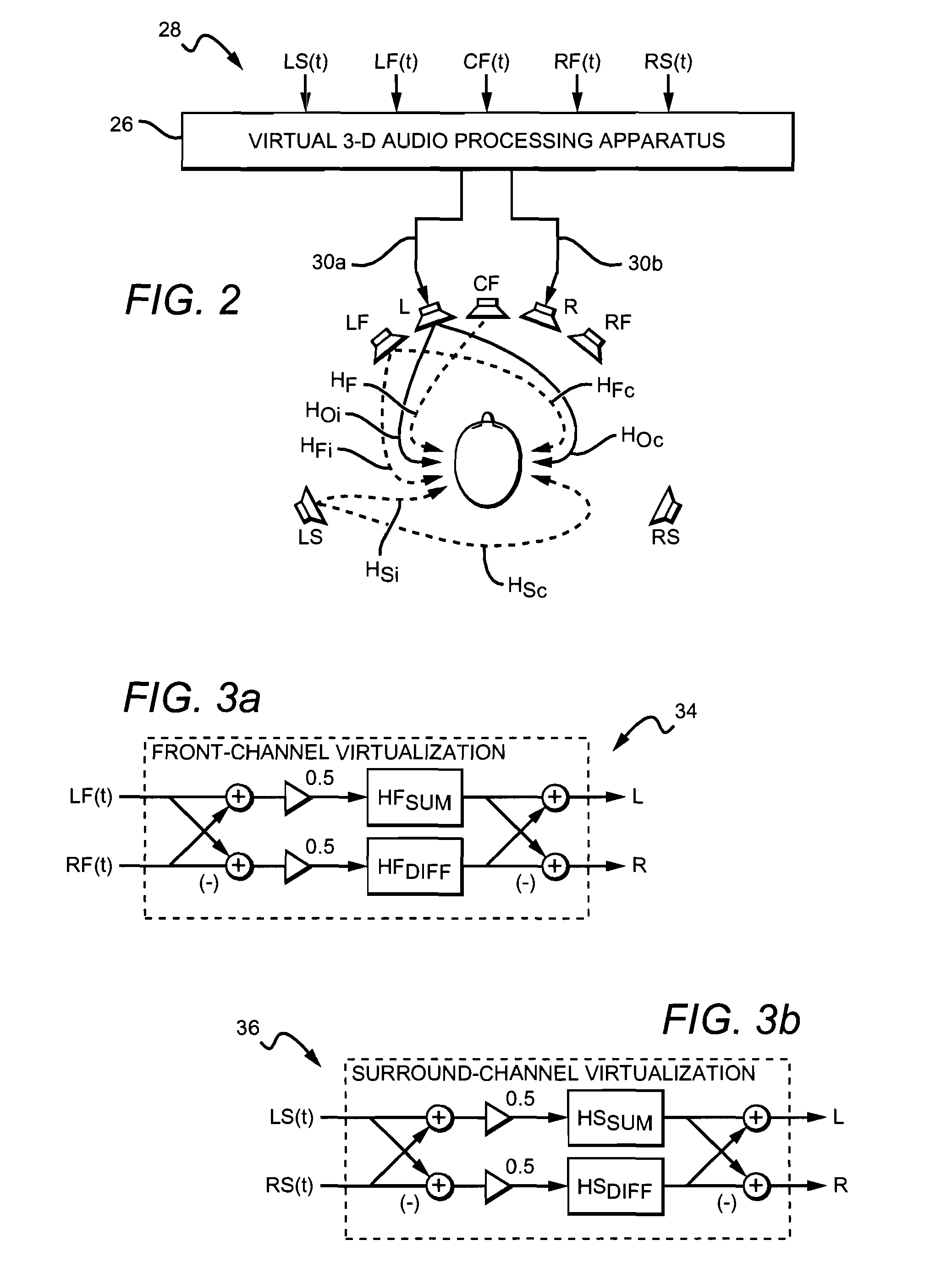 Virtual audio processing for loudspeaker or headphone playback