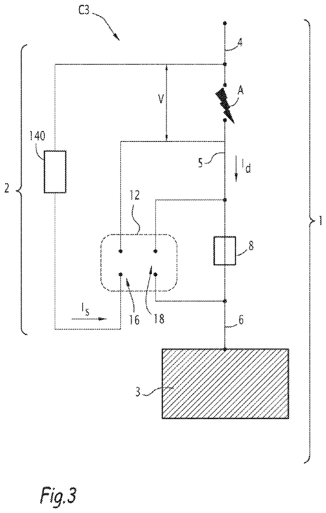 Protective device for an electrical circuit, electrical circuit provided with such a device and method for protecting such an electrical circuit