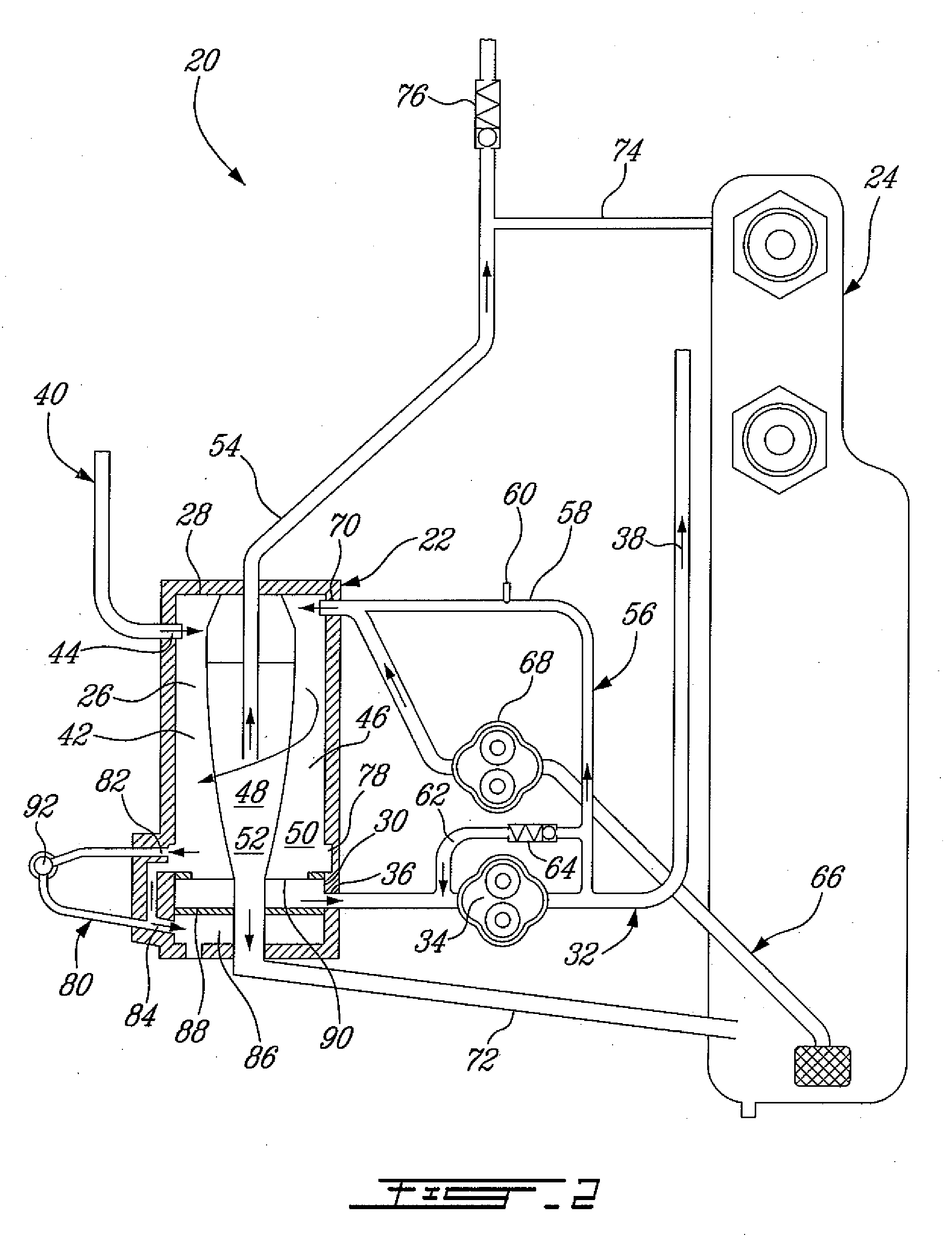 Lubrication system and method, and vortex flow separator for use therewith