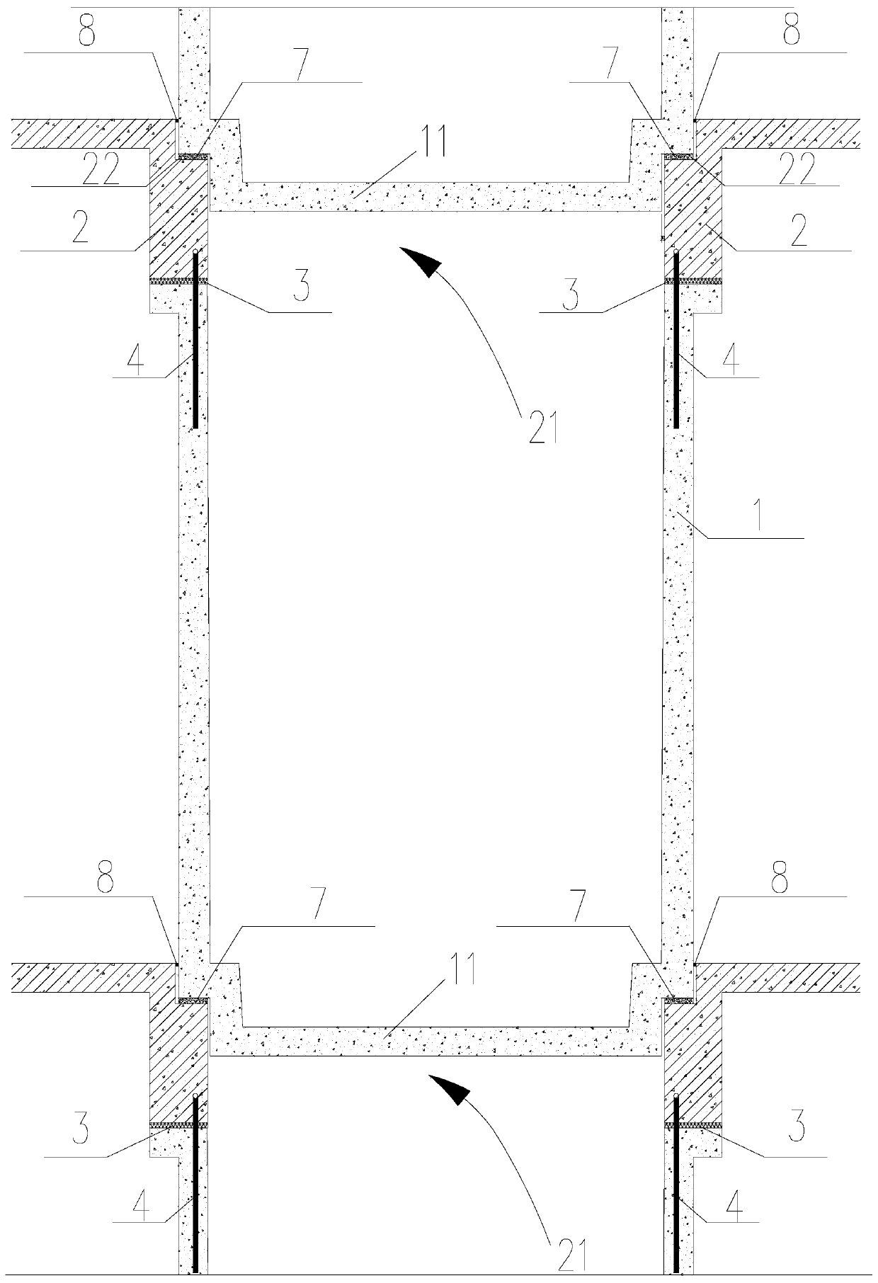 Flexible connecting structure of prefabricated component and building main body