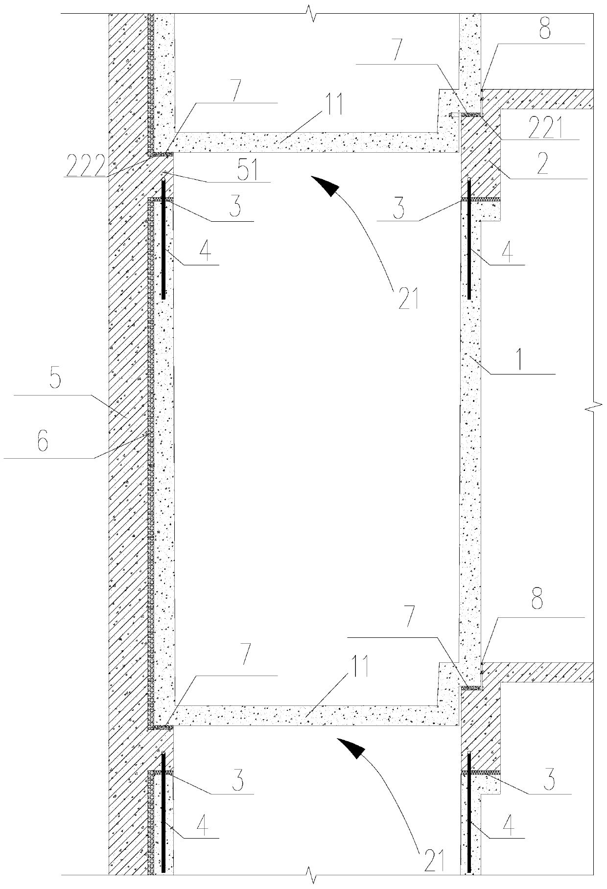 Flexible connecting structure of prefabricated component and building main body