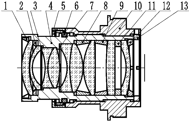 Light and miniature big-target-surface low-light lens and imaging method thereof