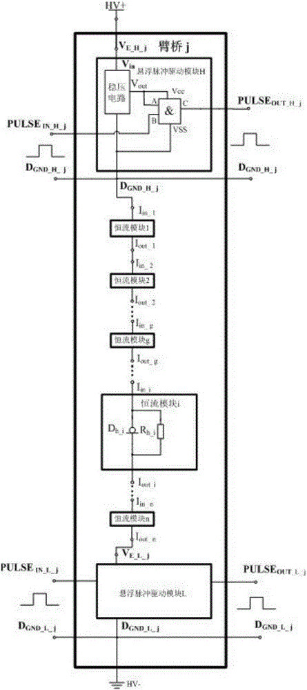 Suspended pulse multi-arm-bridge driver provided with constant-current diodes for dividing voltage