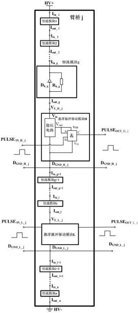 Suspended pulse multi-arm-bridge driver provided with constant-current diodes for dividing voltage