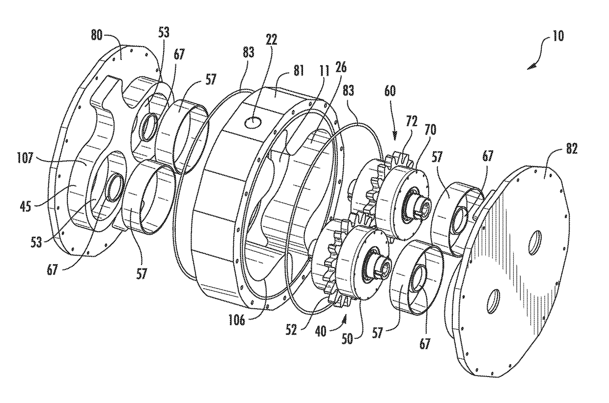 External Gear Pump Integrated with Two Independently Driven Prime Movers