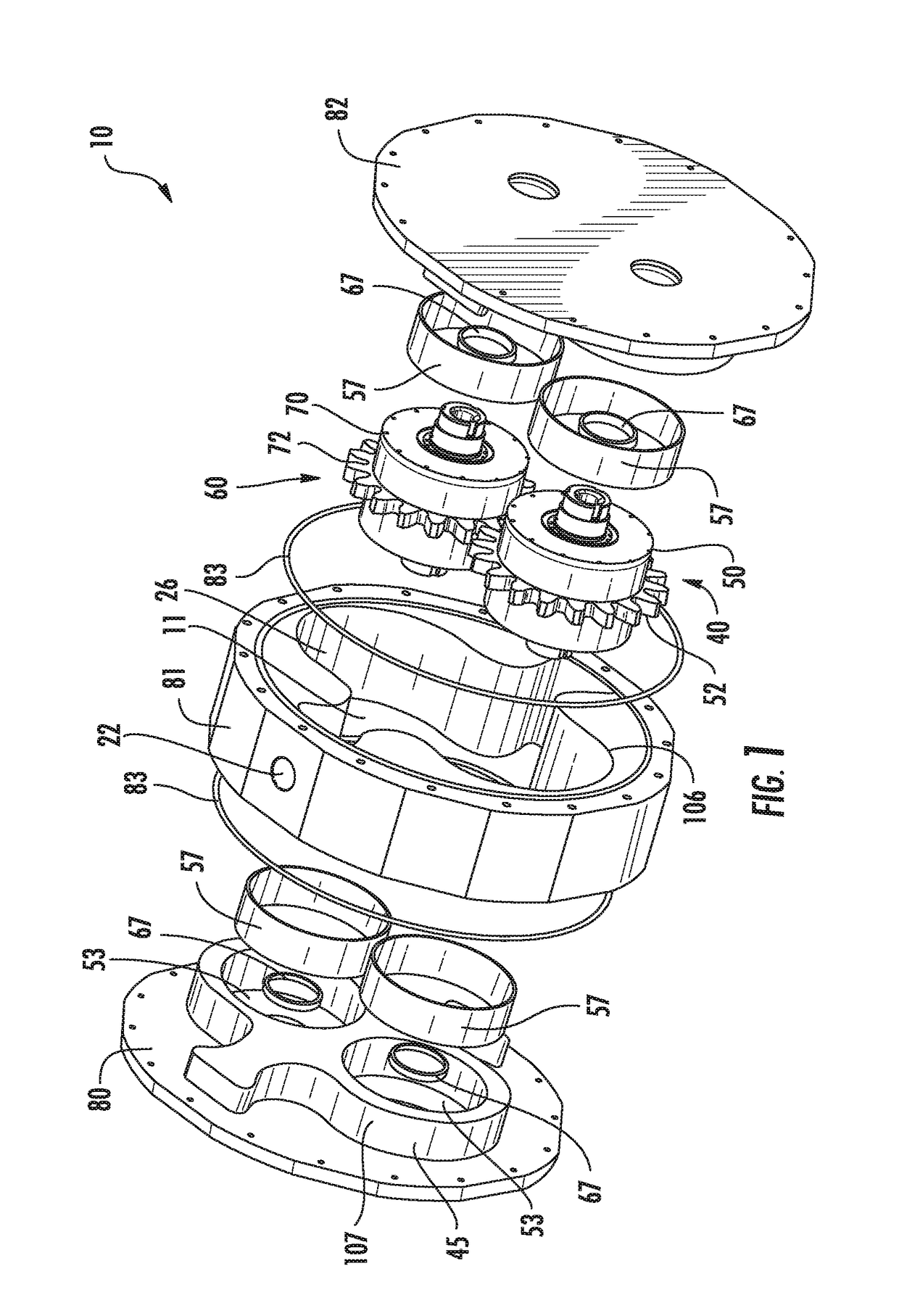 External Gear Pump Integrated with Two Independently Driven Prime Movers