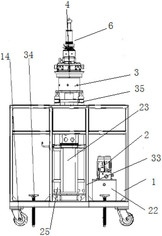 Lifting moving type hydraulic trolley for dismounting and mounting of bolts through bottom ring stretching