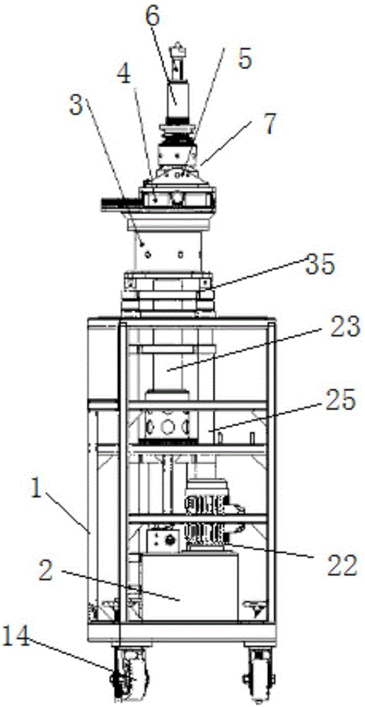 Lifting moving type hydraulic trolley for dismounting and mounting of bolts through bottom ring stretching