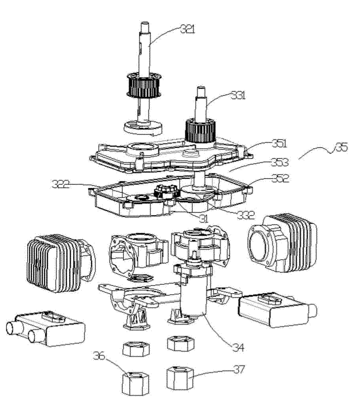 Multi-shaft power source unmanned flight equipment