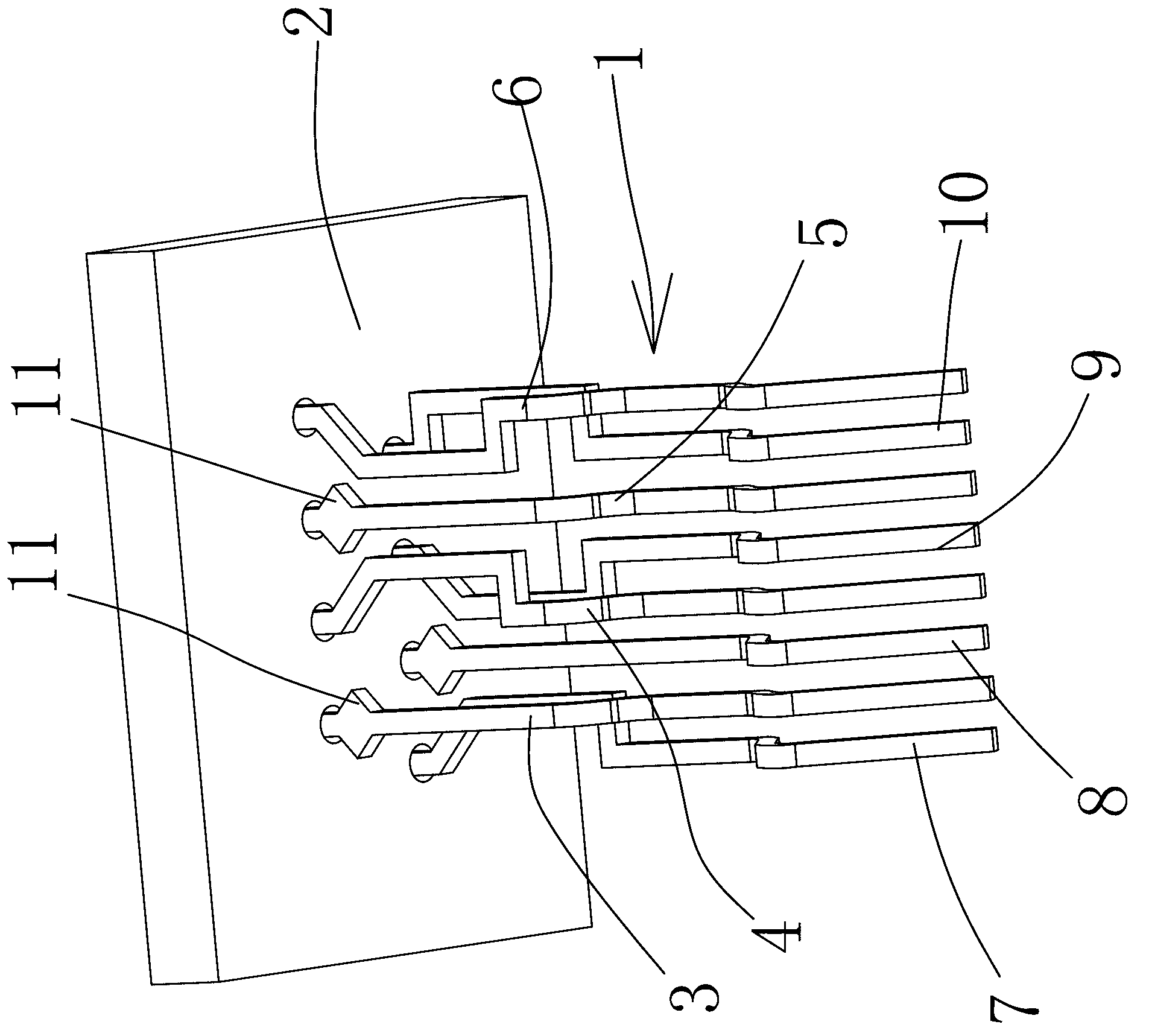 Reed space arraying structure of RJ45 module