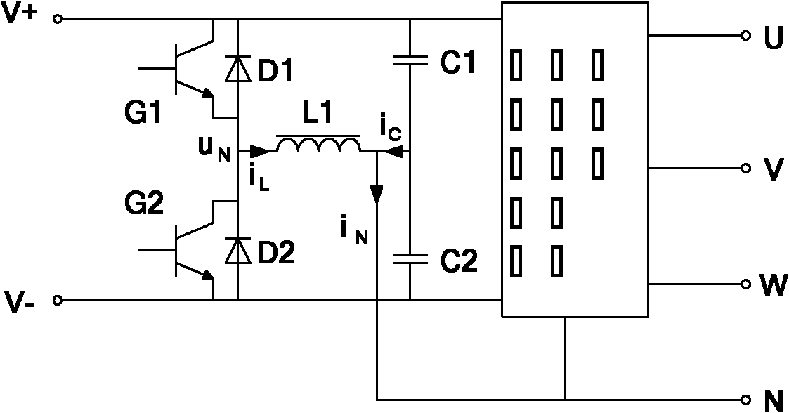 Main circuit of three-phase four-wire DC/AC convertor and control method thereof